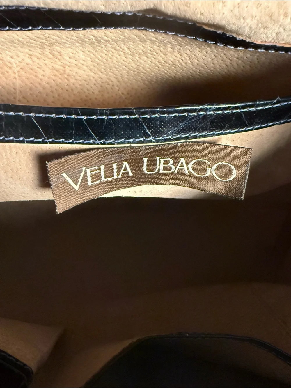 Velia Ubago Midnight Blue Crocodile Leather Bamboo Buckle Handbag